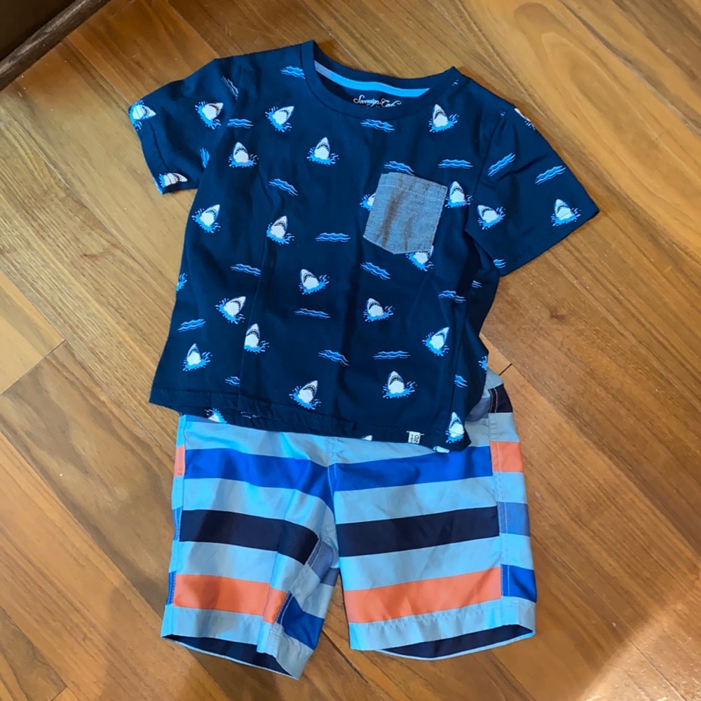 Sovereign code shark T-shirt old navy swim trunks
